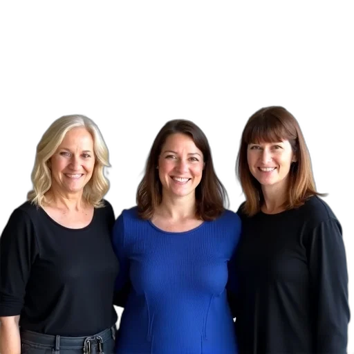 staff, dress, three, women, standing, front, wall, words transparent PNG cut-out