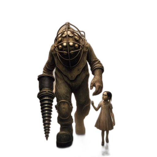 creature, robot, mask, staff, concept art, 3d render, fantasy art, underwater transparent PNG cut-out