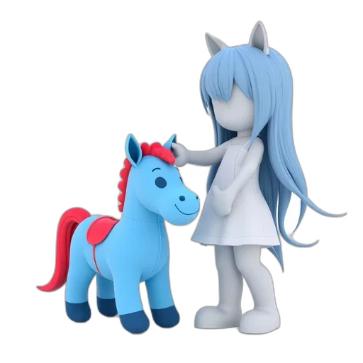 3d render, concept art, anime, cartoon, blue, anime-style, character, long transparent PNG cut-out