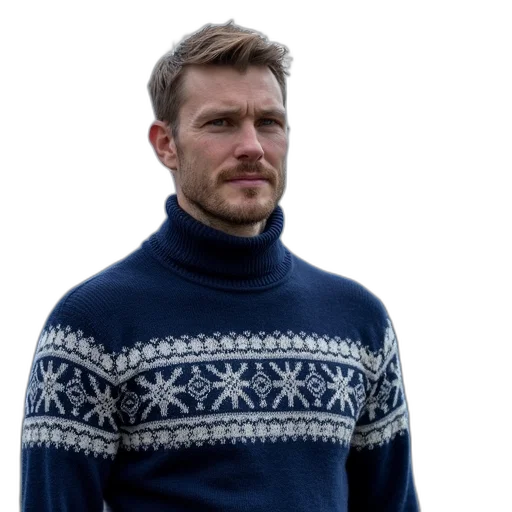 jacket, man, wearing, navy, blue, white, sweater, snow transparent PNG cut-out