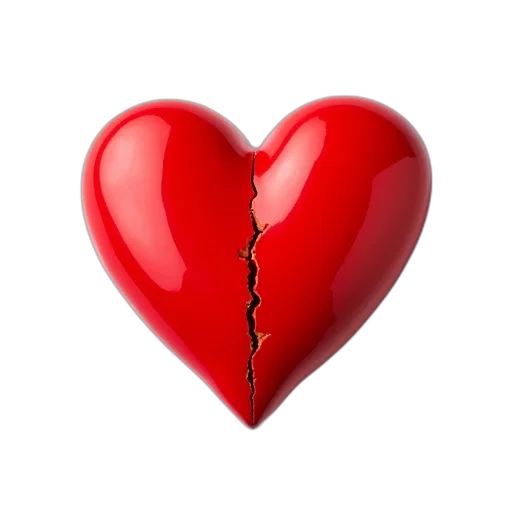 jewelry, red, heart-shaped, object, vertical, crack, down, middle transparent PNG cut-out
