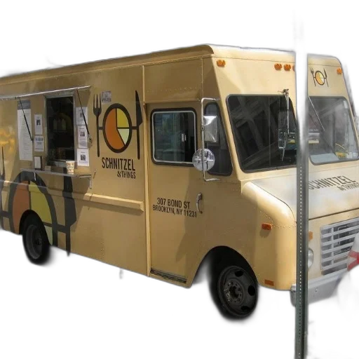 food, 3d render, yellow, truck, name, schnitzel, strings transparent PNG cut-out