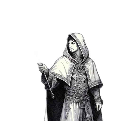 staff, sword, jacket, dress, concept art, fantasy art, pixel art, comic book art transparent PNG cut-out