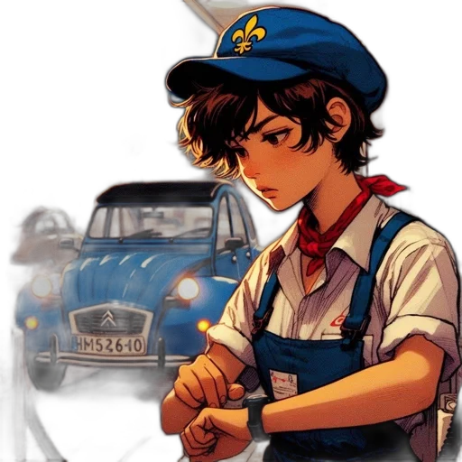 car, weapon, hat, staff, anime, concept art, cartoon, comic book art transparent PNG cut-out