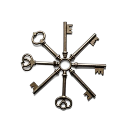 jewelry, crown, staff, furniture, collection, various, keys, displayed transparent PNG cut-out