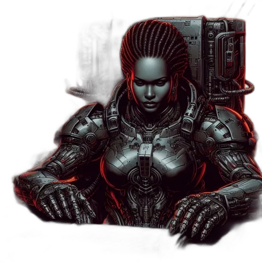 robot, concept art, cyberpunk, fantasy art, comic book art, red, futuristic, woman transparent PNG cut-out