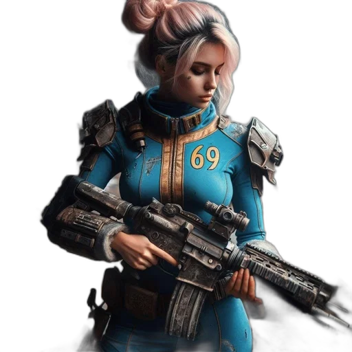 weapon, staff, robot, jacket, concept art, 3d render, cyberpunk, fantasy art transparent PNG cut-out