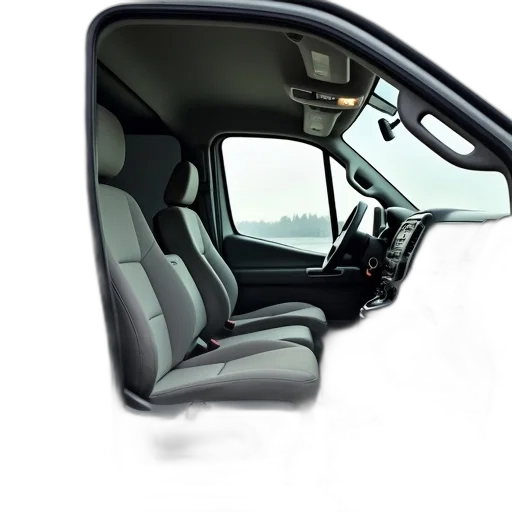 car, 3d render, photorealistic, concept art, interior, white, van, visible transparent PNG cut-out
