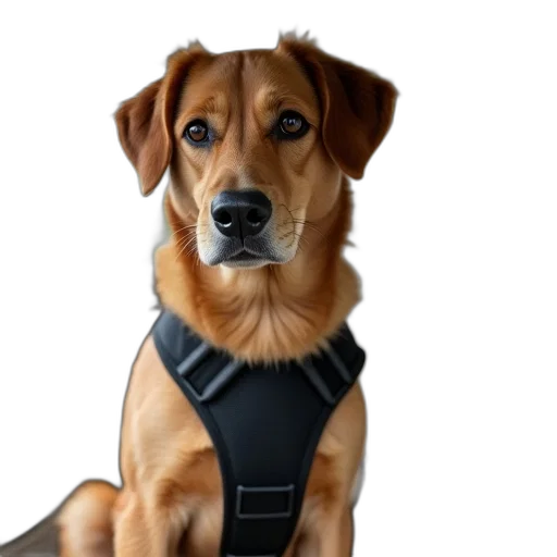 staff, animal, jacket, 3d render, brown, dog, black, harness transparent PNG cut-out