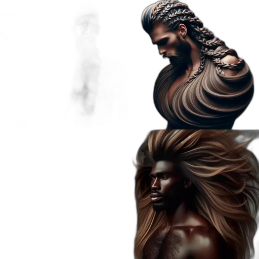 hair, concept art, fantasy art, 3d render, photorealistic, earth tones, dark, four transparent PNG cut-out