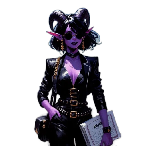 staff, comic book art, concept art, cyberpunk, fantasy art, dark, purple-skinned, female transparent PNG cut-out