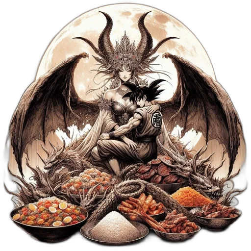 dragon, food, creature, fantasy art, concept art, comic book art, pixel art, dark transparent PNG cut-out