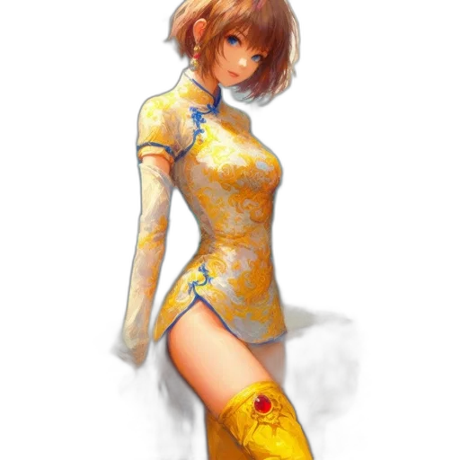 dress, robot, staff, weapon, concept art, fantasy art, pixel art, anime transparent PNG cut-out