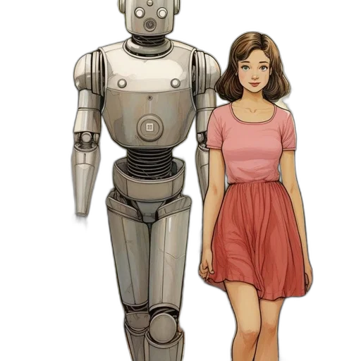 robot, dress, concept art, 3d render, comic book art, pixel art, young, woman transparent PNG cut-out