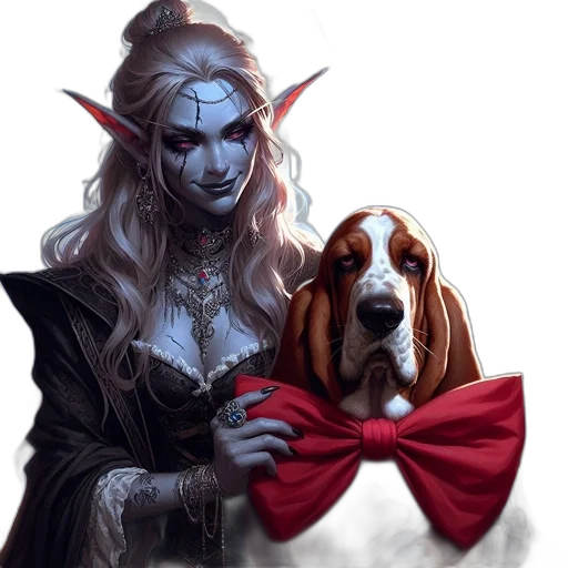 fantasy art, concept art, pixel art, photorealistic, elven-like, character, dog, wearing transparent PNG cut-out