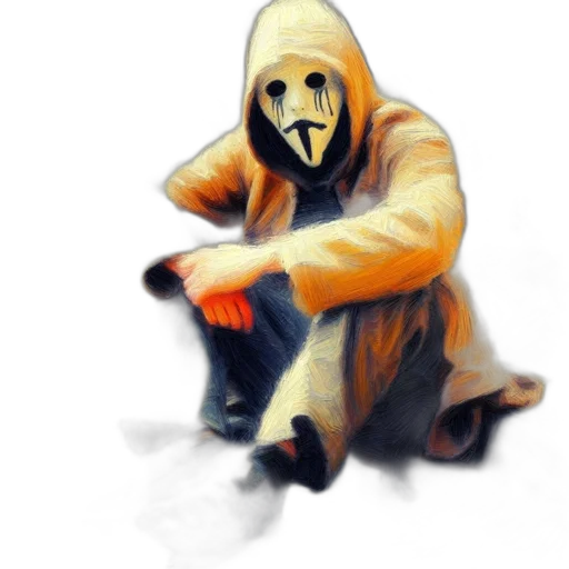mask, jacket, weapon, creature, concept art, watercolor, pixel art, comic book art transparent PNG cut-out