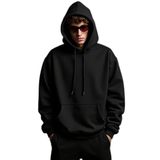 jacket, 3d render, young, man, wearing, black, hoodie, sweatpantss transparent PNG cut-out