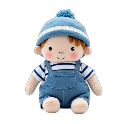 hat, 3d render, small, plush, doll, blue, white, striped transparent PNG cut-out
