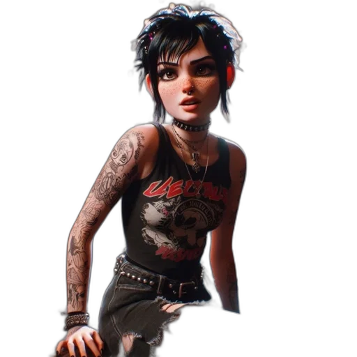 concept art, cyberpunk, fantasy art, photorealistic, animated, character, punk-inspired, appearance transparent PNG cut-out