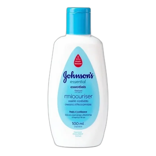 bottle, johnson, essentials, moisturiser, blue, cap, label, features transparent PNG cut-out
