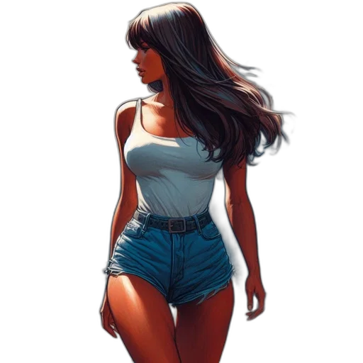 dress, comic book art, concept art, photorealistic, fantasy art, woman, blue, denim transparent PNG cut-out