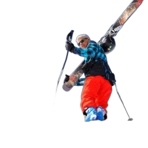 staff, jacket, animal, weapon, photorealistic, skier, blue, black transparent PNG cut-out