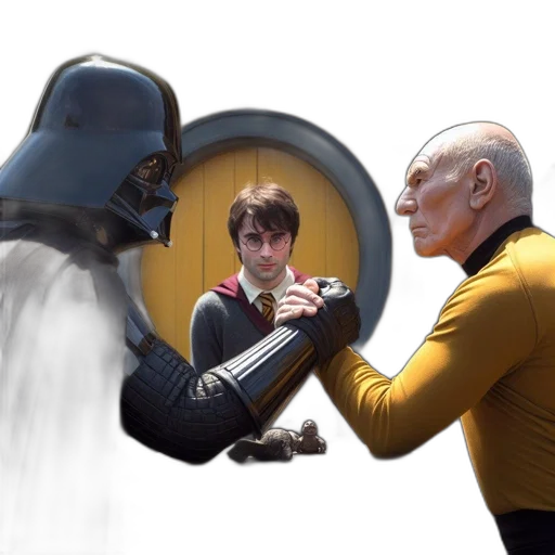 concept art, comic book art, outer space, underwater, fire, three, characters, darth transparent PNG cut-out