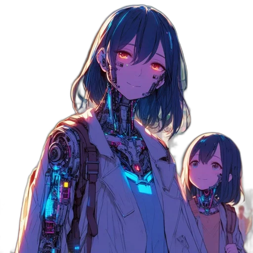 robot, jacket, jewelry, dress, cyberpunk, concept art, vaporwave, anime transparent PNG cut-out