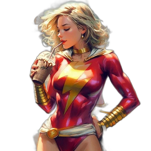 comic book art, concept art, fantasy art, pixel art, golden, female, superhero, red transparent PNG cut-out
