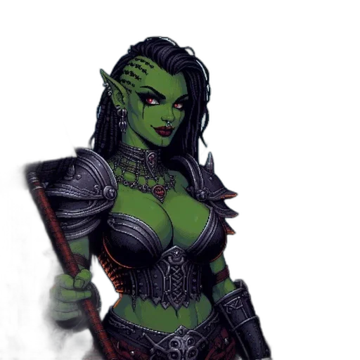staff, fantasy art, concept art, comic book art, pixel art, green, female, character transparent PNG cut-out