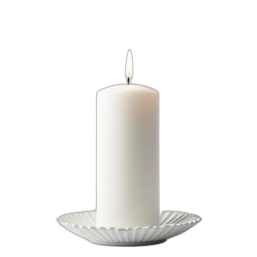 3d render, white, candle, lit, flame, placed, holder, fluted transparent PNG cut-out