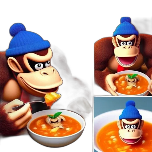 food, 3d render, concept art, photorealistic, pixel art, donkey, kong, humorously transparent PNG cut-out