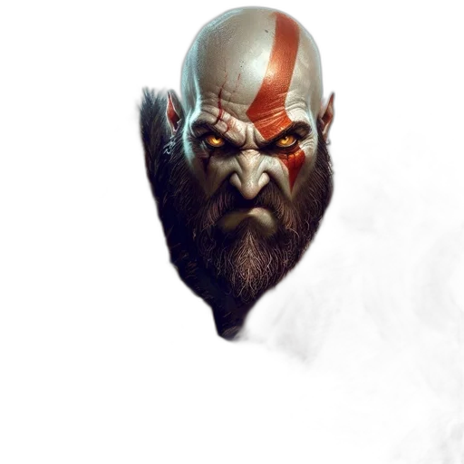 mask, face, concept art, fantasy art, comic book art, photorealistic, red, bearded transparent PNG cut-out