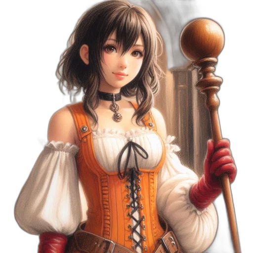 staff, sword, weapon, dress, fantasy art, concept art, photorealistic, oil painting transparent PNG cut-out