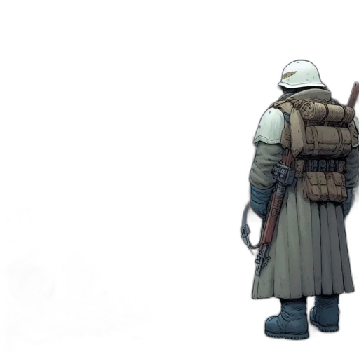 jacket, weapon, concept art, 3d render, fantasy art, pixel art, earth tones, monochrome transparent PNG cut-out
