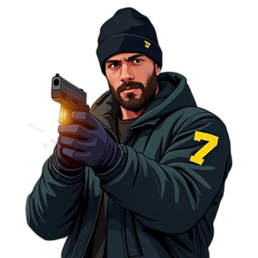 weapon, jacket, comic book art, concept art, pixel art, cartoon, digital, illustration transparent PNG cut-out