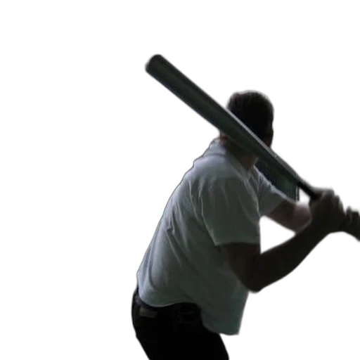 weapon, staff, sword, person, white, shirt, swinging, baseball transparent PNG cut-out