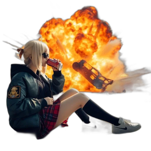 jacket, weapon, shoes, concept art, anime, cyberpunk, pixel art, fire transparent PNG cut-out