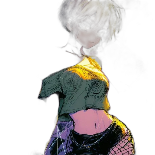 dress, jacket, hair, mask, concept art, watercolor, comic book art, fantasy art transparent PNG cut-out