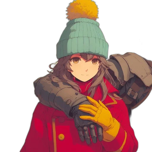 hat, jacket, weapon, staff, pixel art, concept art, anime, watercolor transparent PNG cut-out