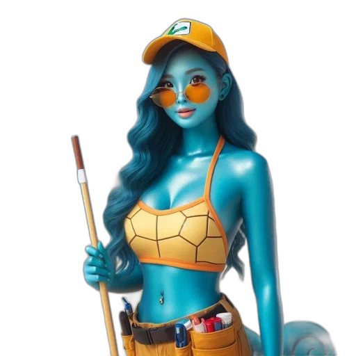 comic book art, fantasy art, concept art, cartoon, underwater, blue, green, blue-skinned transparent PNG cut-out