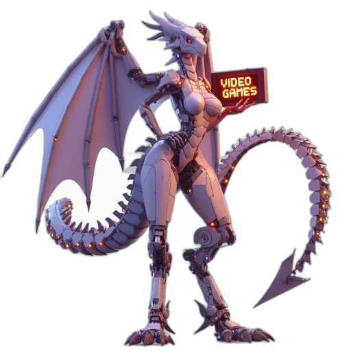 dragon, robot, weapon, staff, concept art, fantasy art, pixel art, comic book art transparent PNG cut-out