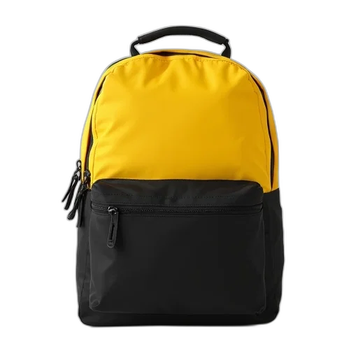 jacket, 3d render, monochrome, black, yellow, backpack, placed, white transparent PNG cut-out