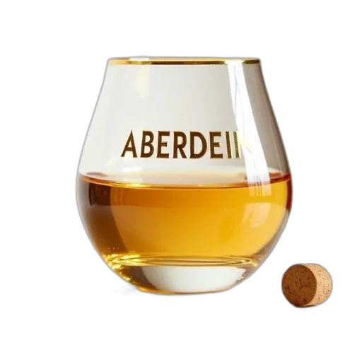 bottle, golden, glass, label, reads, aberdeen, placed, white transparent PNG cut-out