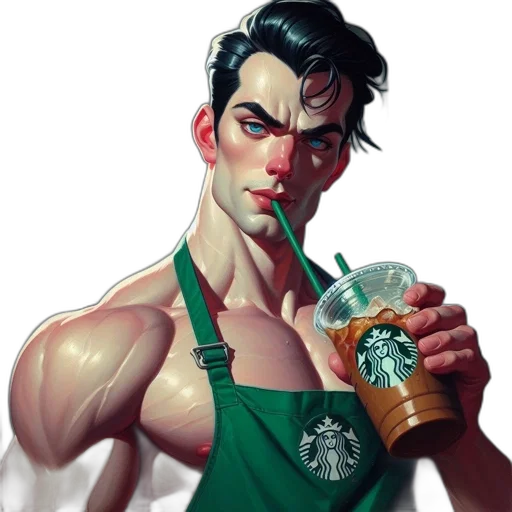 comic book art, photorealistic, concept art, fantasy art, green, muscular, man, apron transparent PNG cut-out