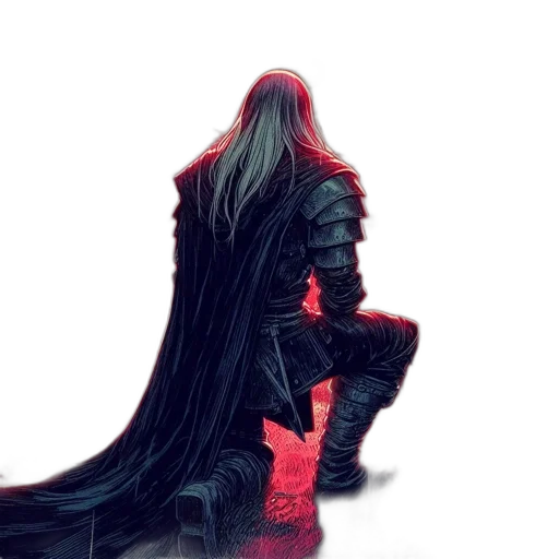 jacket, sword, weapon, hair, concept art, comic book art, fantasy art, pixel art transparent PNG cut-out