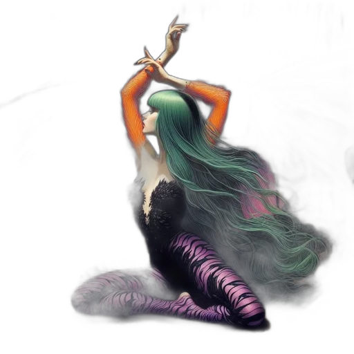 hair, dress, creature, dragon, concept art, fantasy art, watercolor, comic book art transparent PNG cut-out
