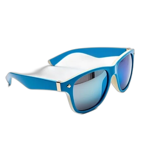 3d render, blue, pair, sunglasses, white, frame, mirrored, lenses transparent PNG cut-out
