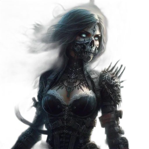 mask, face, concept art, fantasy art, comic book art, cyberpunk, dark, monochrome transparent PNG cut-out