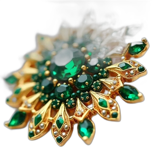 jewelry, crown, green, close-up, view, golden, brooch, intricate transparent PNG cut-out